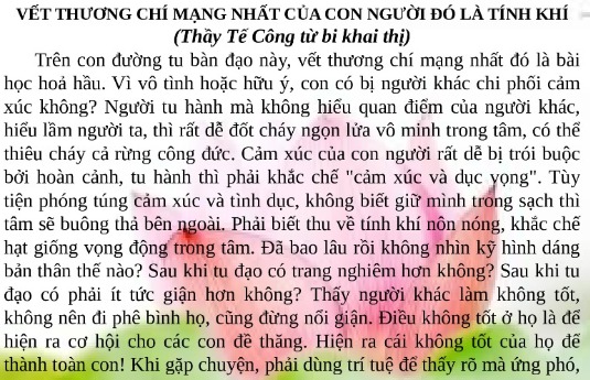 Vết Thương Chí Mạng Nhất Của Con Người Đó Là Tính Khí